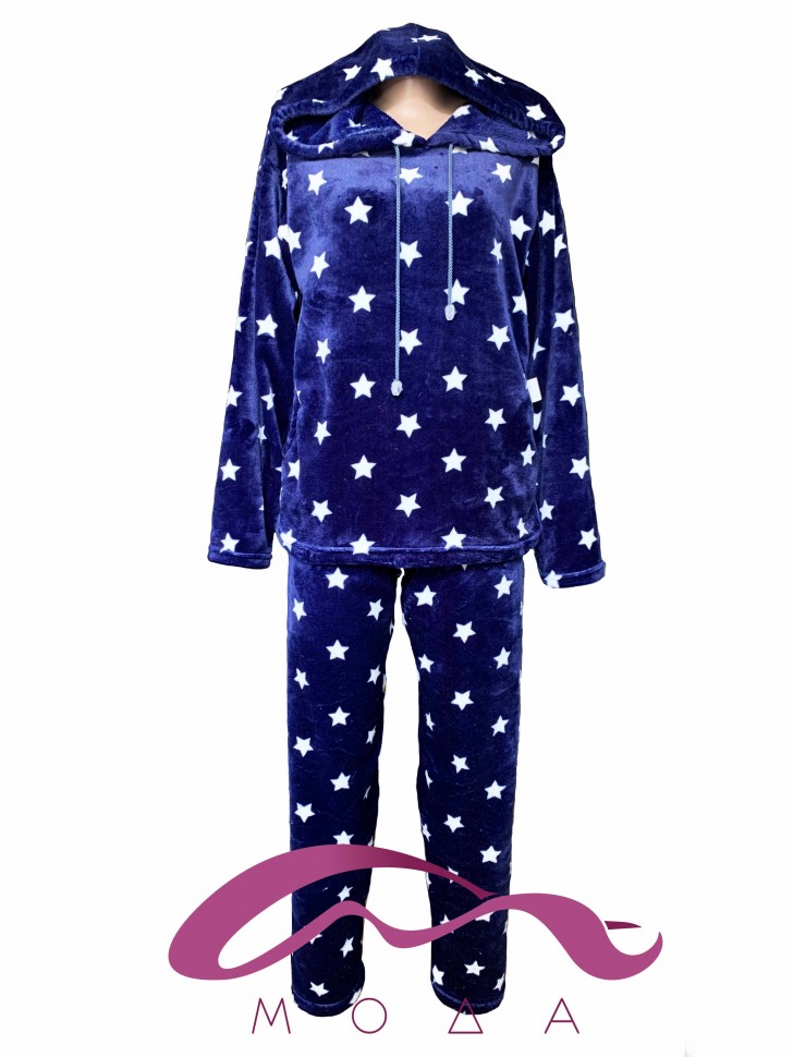 Женская теплая махровая пижама с капюшоном Звездочка 