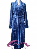 Женский махровый халат Однотонный Синий на запах без капюшона