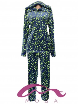 Женская теплая махровая пижама с капюшоном Звездочки