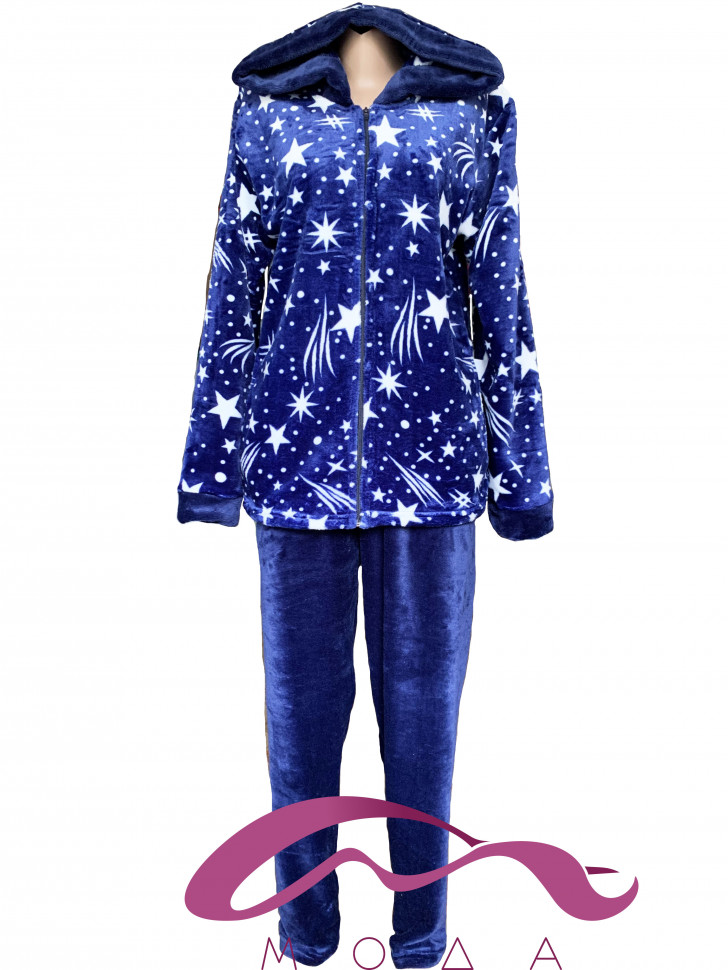 Женская махровая пижама с капюшоном на молнии Звездное небо 