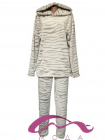 Женская теплая махровая пижама с капюшоном Шиншилла
