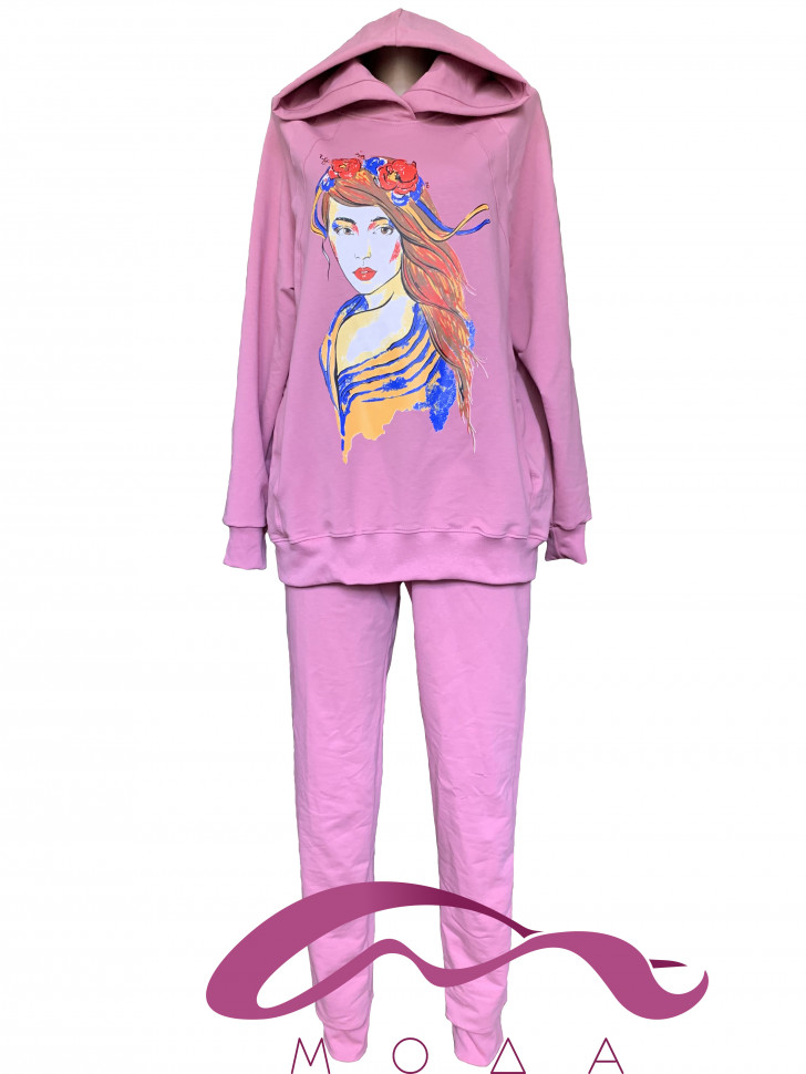 Женский костюм из двухнитки Украинка розовый 