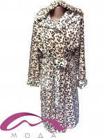 Женский махровый халат на запах с капюшоном Леопард