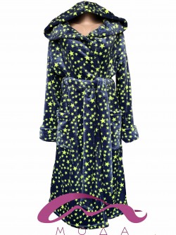 Женский махровый халат с капюшоном Звездочки