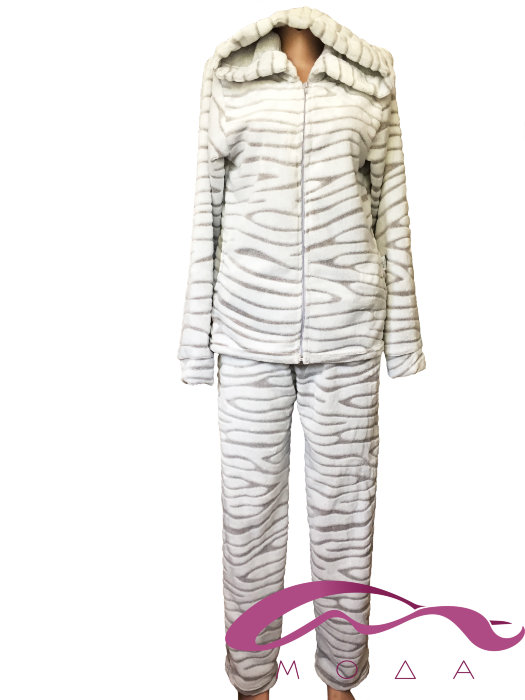 Женская махровая пижама с капюшоном на молнии Зебра 