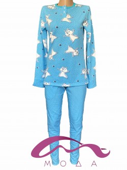 Женская байковая пижама Бурундук синяя