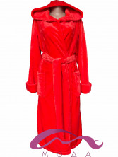 Жіночий махровий халат Червоний однотонний на запах з капюшоном